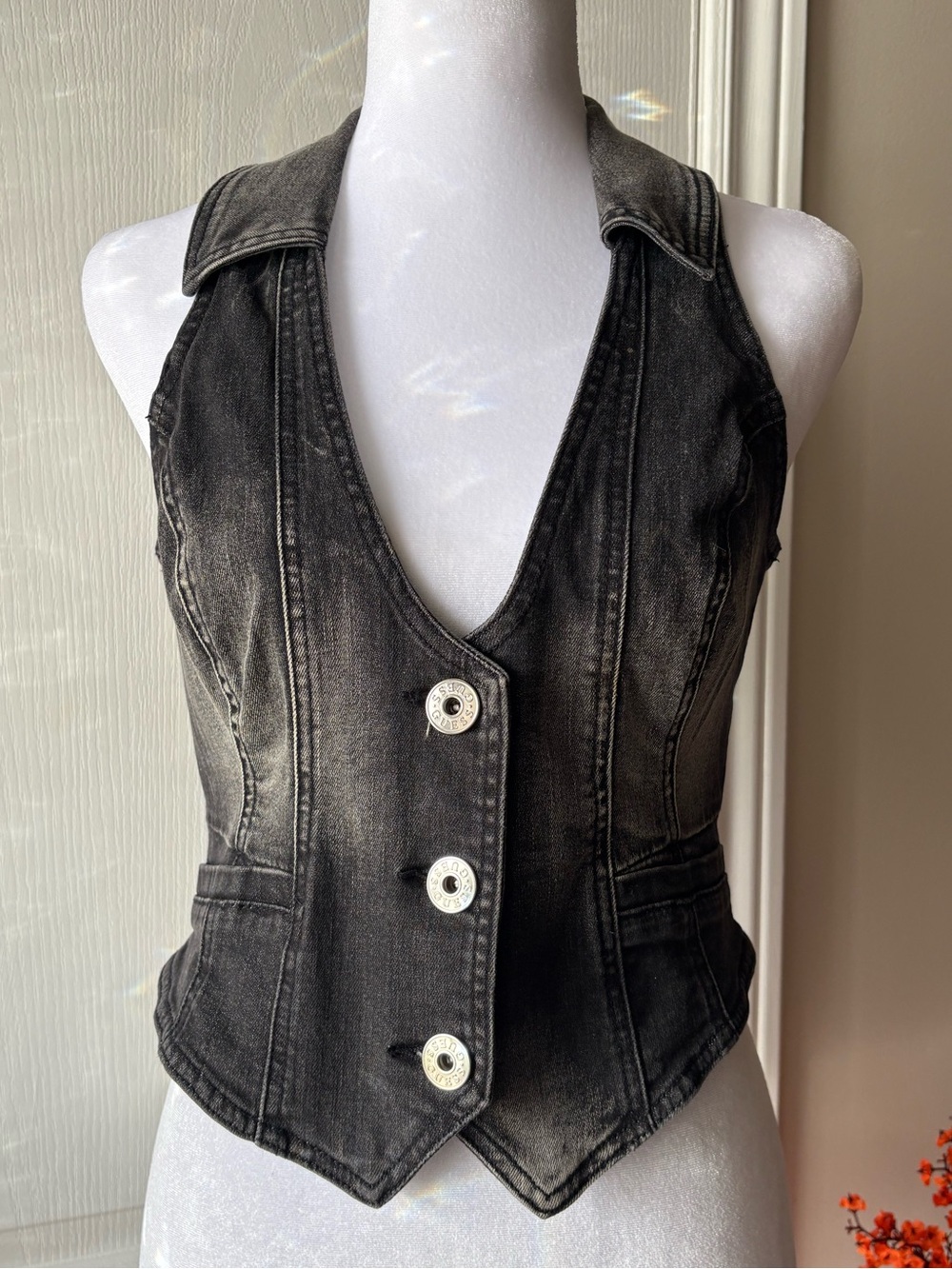 Y2K GUESS Black Washed Denim Vest - Women's Jeans Vest